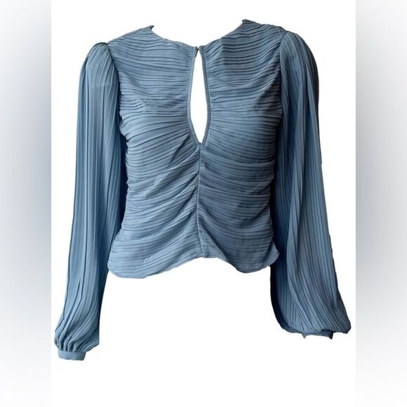 NWT Frame Pleated Billow Sleeve Blue Top Blouse Chambray Size XS - Picture 5 of 8